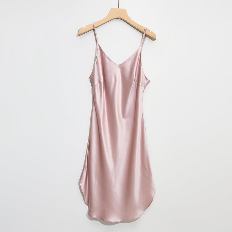 River Nymph | Baby Pink Pure Silk Slip Dress | Knee Length with Adjustable Straps | 22 Momme | Float Collection