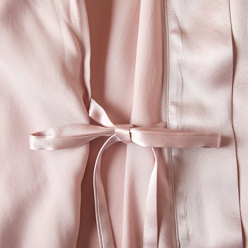 Pasithea | Baby Pink Kimono Pure Silk Robe | Knee Length with Double Belts and Pockets | 22 Momme | Float Collection