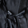 Pasithea | Black Kimono Pure Silk Robe | Knee Length with Double Belts and Pockets | 22 Momme | Float Collection