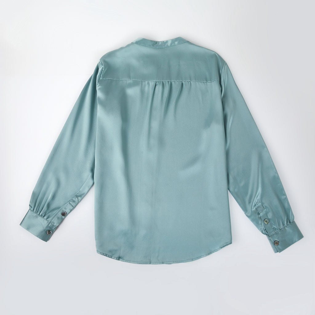 Custom Pure Silk Long Sleeve Banded Collar Blouse | Aeverie | 22 Momme Silk Charmeuse