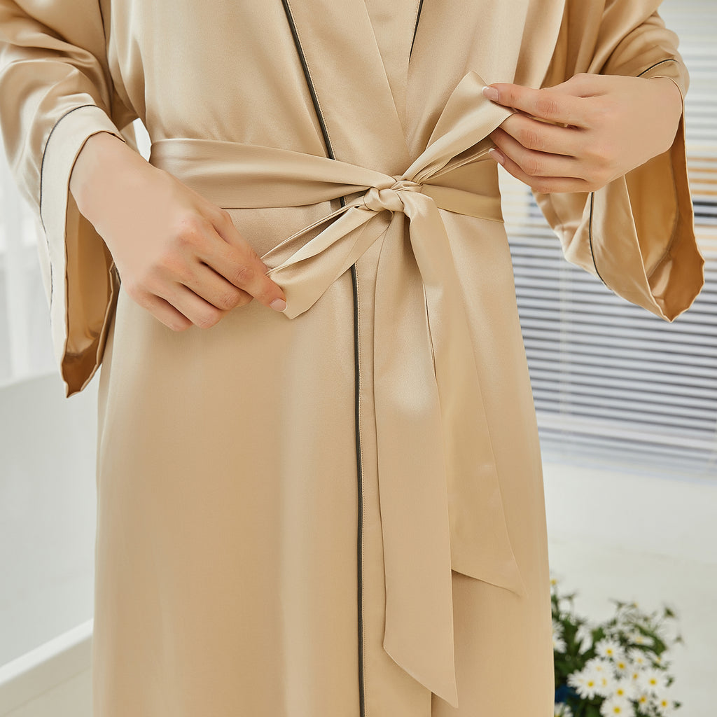 Gift Set | Pure Silk Beige Kimono Robe & Slip Dress | 22 Momme | Float Collection