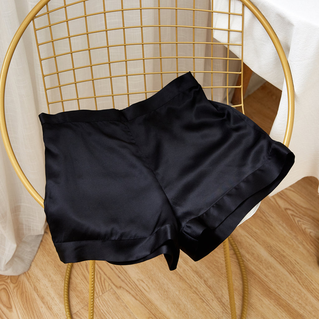 Black Pure Mulberry Silk Shorts | High-Waisted | 19 Momme | Soar Collection