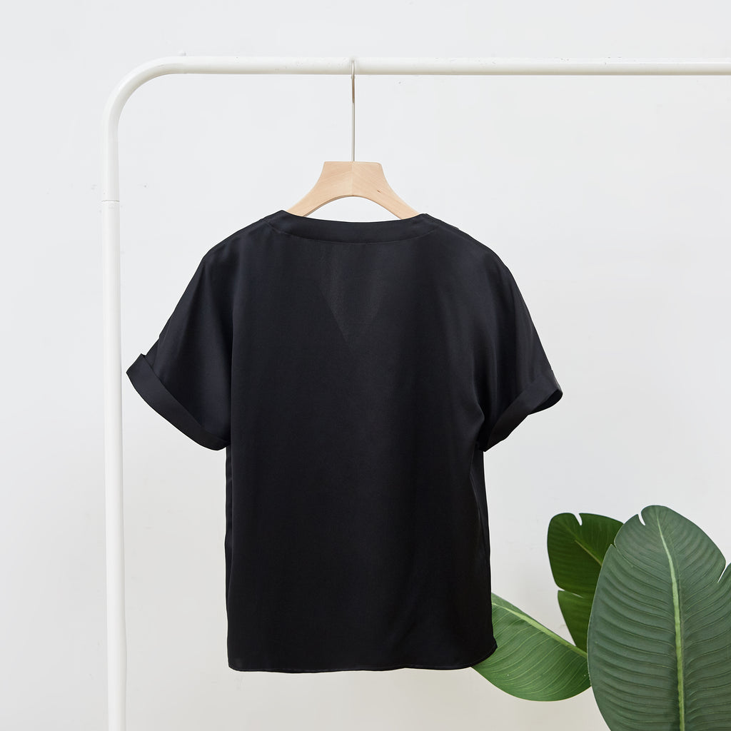 Black Pure Mulberry Silk Top | Regular Fit | 19 Momme | Soar Collection