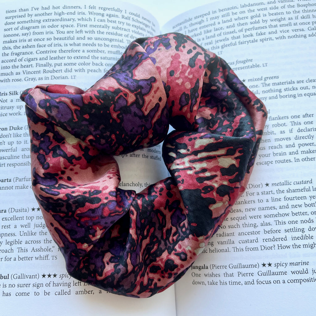 Pure Mulberry Silk French Scrunchie | Cabernet Sauvignon | Abstract Print | 2 inch | 20 Momme | Brush Collection