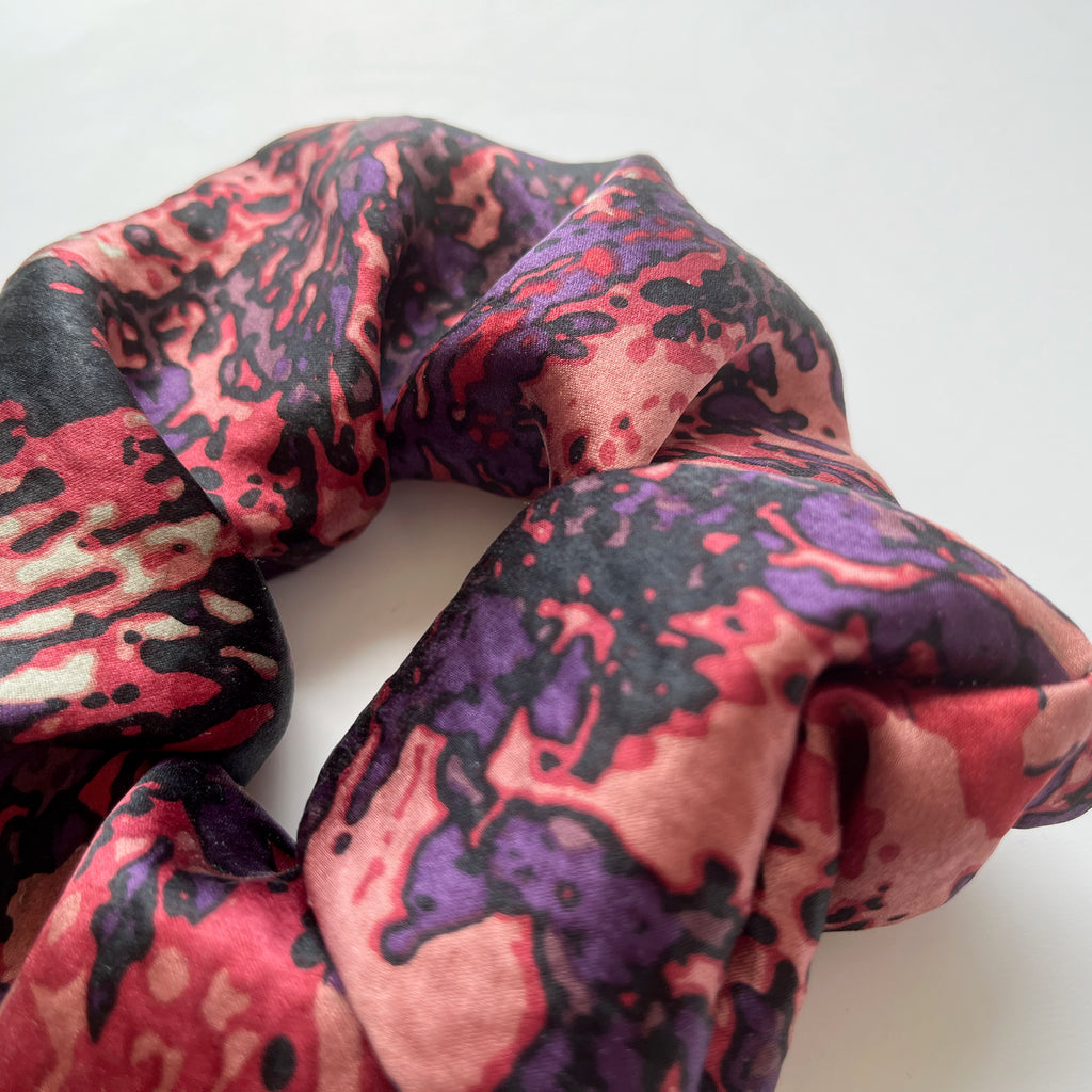 Pure Mulberry Silk French Scrunchie | Cabernet Sauvignon | Abstract Print | 2 inch | 20 Momme | Brush Collection