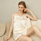 Cream Pure Mulberry Silk Camisole with Adjustable Straps | High Waist Shorts | Lingerie Set | Soar Collection