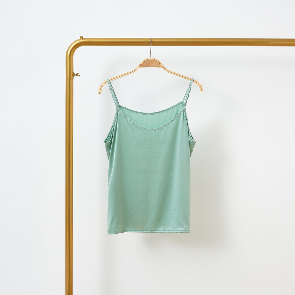 Jade Green Pure Mulberry Silk Camisole with Adjustable Straps | Relaxed Fit | 19 Momme | Soar Collection