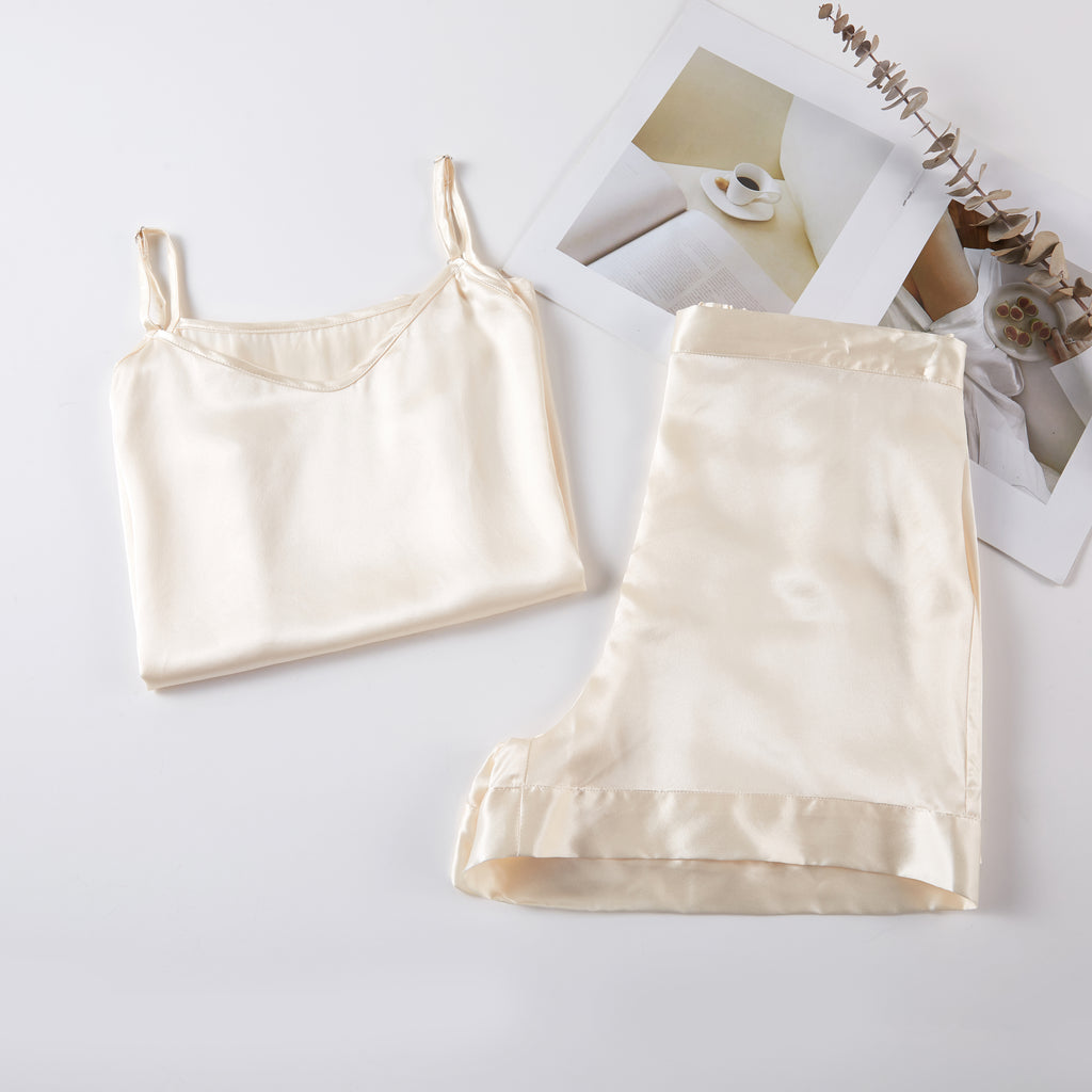 Cream Pure Mulberry Silk Shorts | High-Waisted | 19 Momme | Soar Collection
