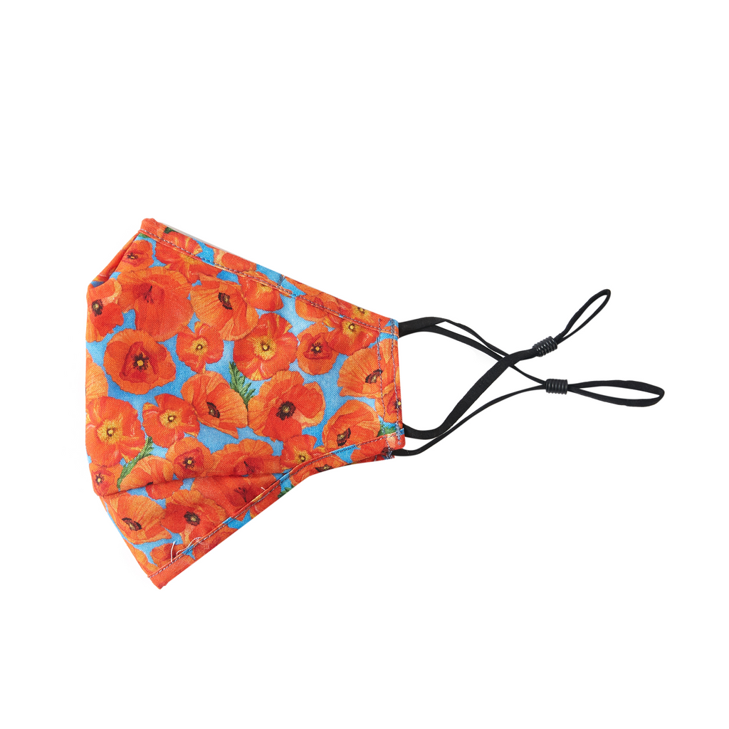 Dancing Poppies | Two Silk One Cotton Triple Layer Face Mask | Mulberry Silk | Insert Pocket, PM 2.5 Filter & Nose Wire