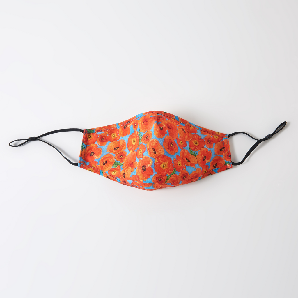 Dancing Poppies | Two Silk One Cotton Triple Layer Face Mask | Mulberry Silk | Insert Pocket, PM 2.5 Filter & Nose Wire