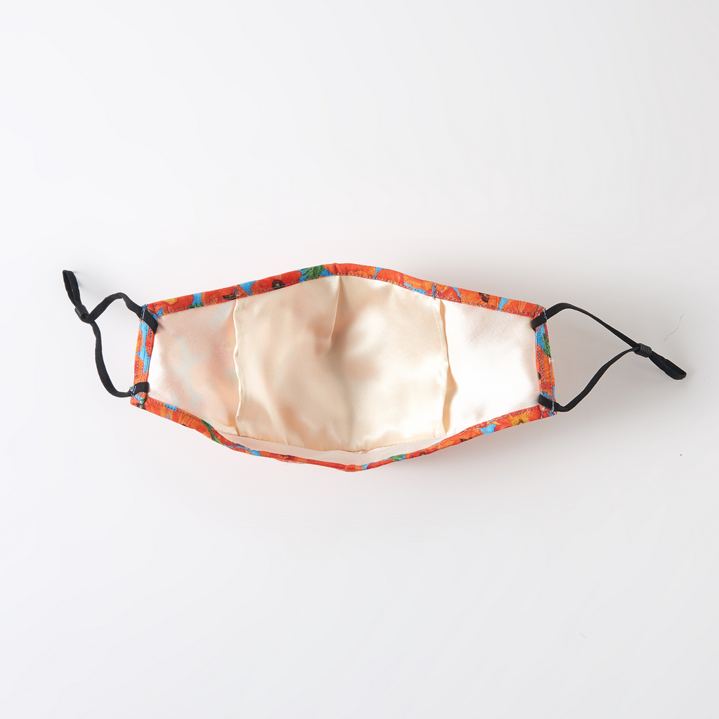 Dancing Poppies | Two Silk One Cotton Triple Layer Face Mask | Mulberry Silk | Insert Pocket, PM 2.5 Filter & Nose Wire