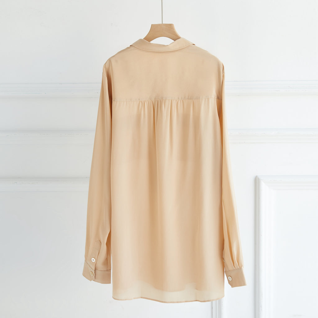 Custom Pure Silk Long Sleeve Relaxed Fit Blouse | Elva | 16 Momme Silk Crepe