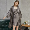 Pasithea | Grey Kimono Pure Silk Robe | Knee Length with Double Belts and Pockets | 22 Momme | Float Collection