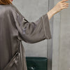 Pasithea | Grey Kimono Pure Silk Robe | Knee Length with Double Belts and Pockets | 22 Momme | Float Collection