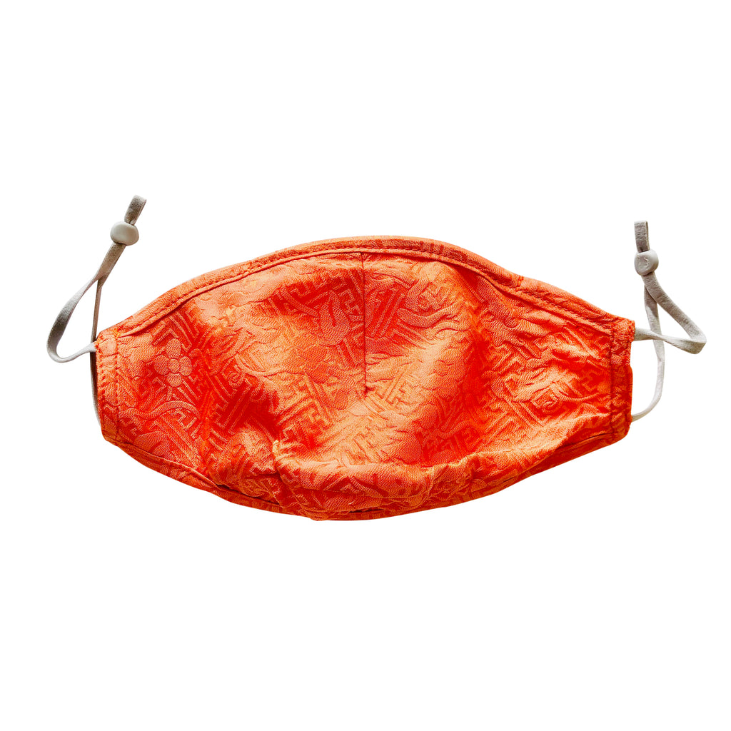 Triple Layer Mulberry Silk Face Mask: The Changing Forest - Orange Jacquard Silk
