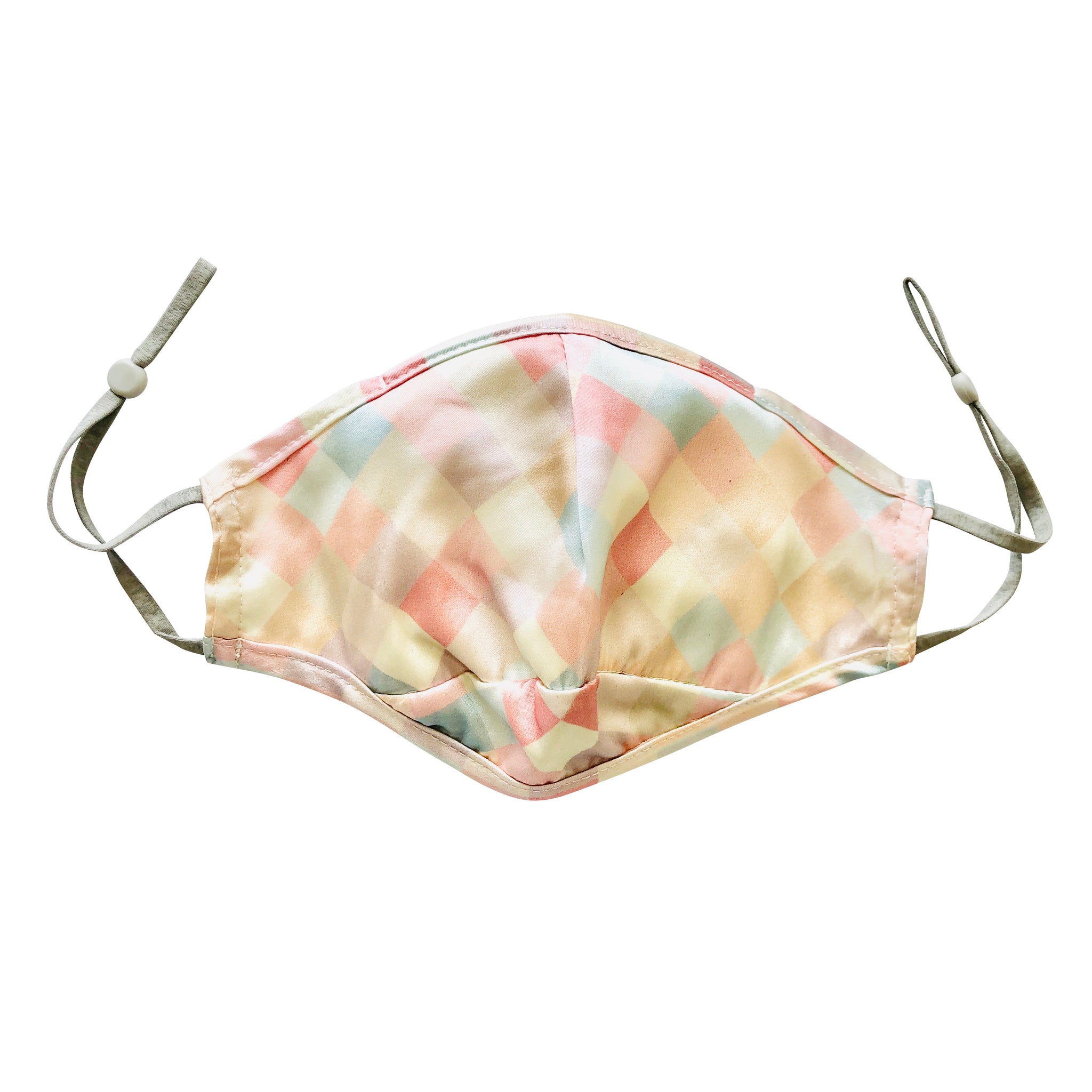 Triple Layer Mulberry Silk Face Mask: Ice Cream Sundae - Pastel Check Pattern Silk