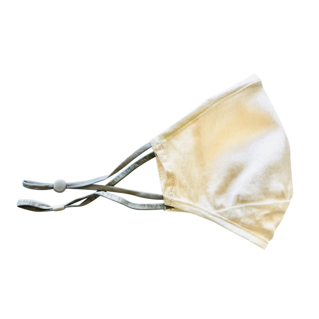 Triple Layer Mulberry Silk Face Mask: White Water - V-Shape Jacquard White Silk