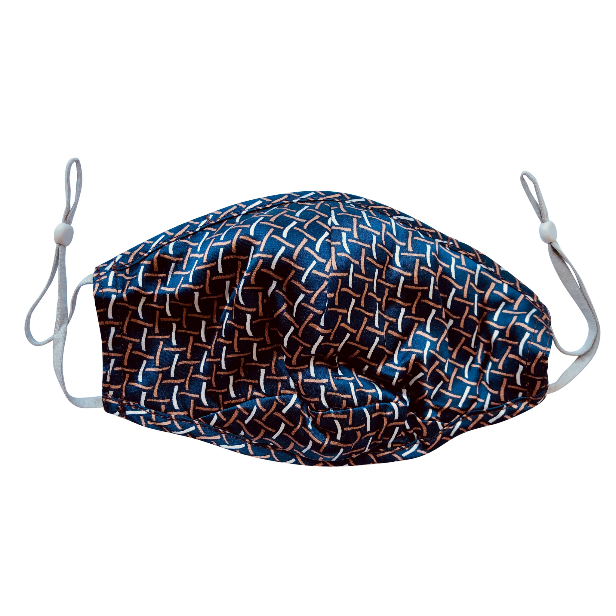 Triple Layer 100% Mulberry Silk Unisex Face Mask: The Old World - Navy Rope Pattern Silk