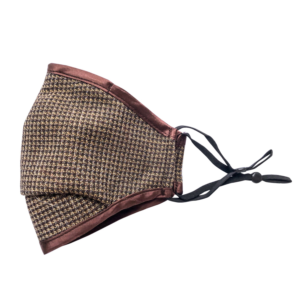 Triple Layer Wool and Silk Unisex Face Mask: Honey Chestnut - Plaid Wool Silk Blend