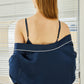 Pasithea | Navy Kimono Pure Silk Robe | Knee Length with Double Belts and Pockets | 22 Momme | Float Collection