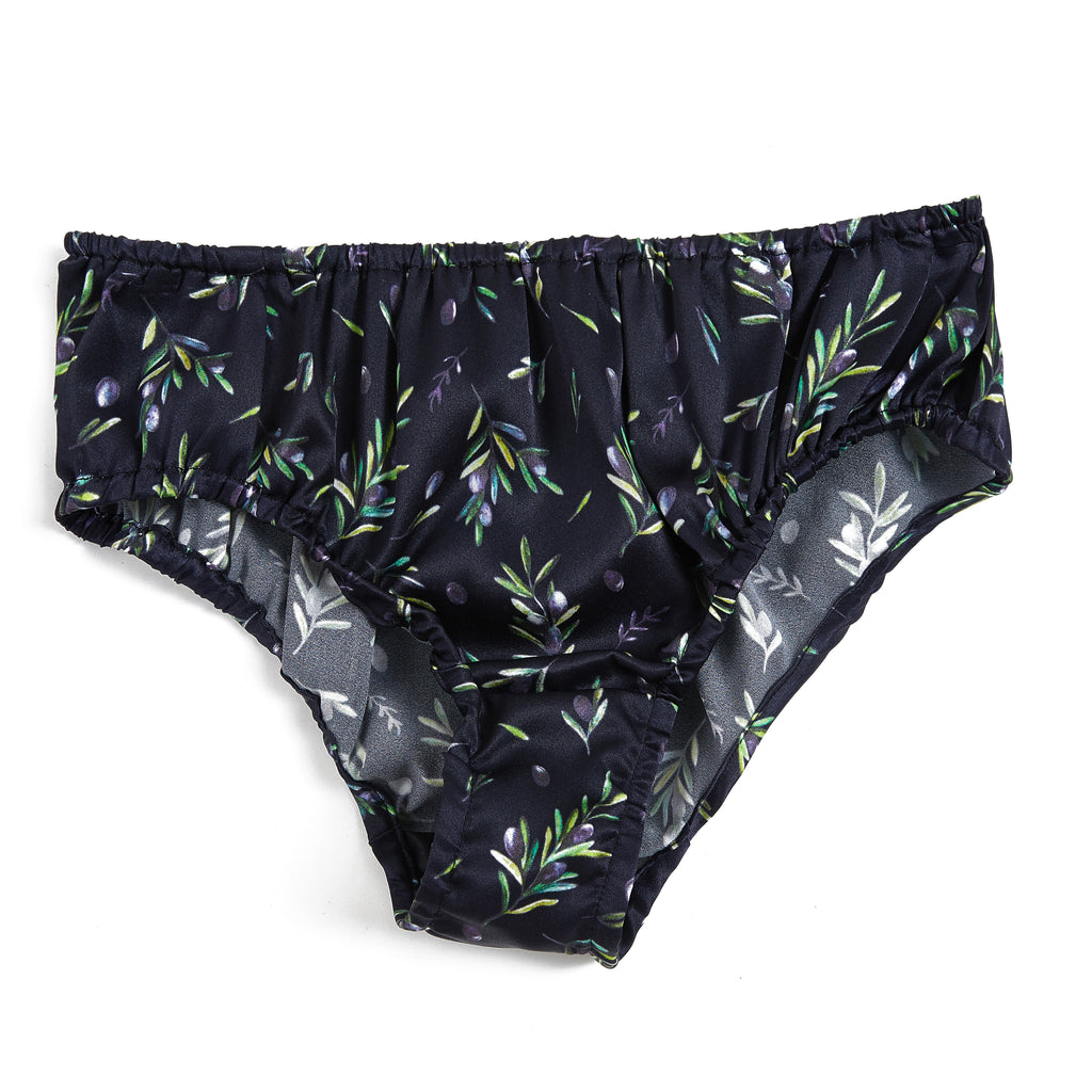 Olive Branches | Pure Silk Mid Rise Bikini | Brush Collection