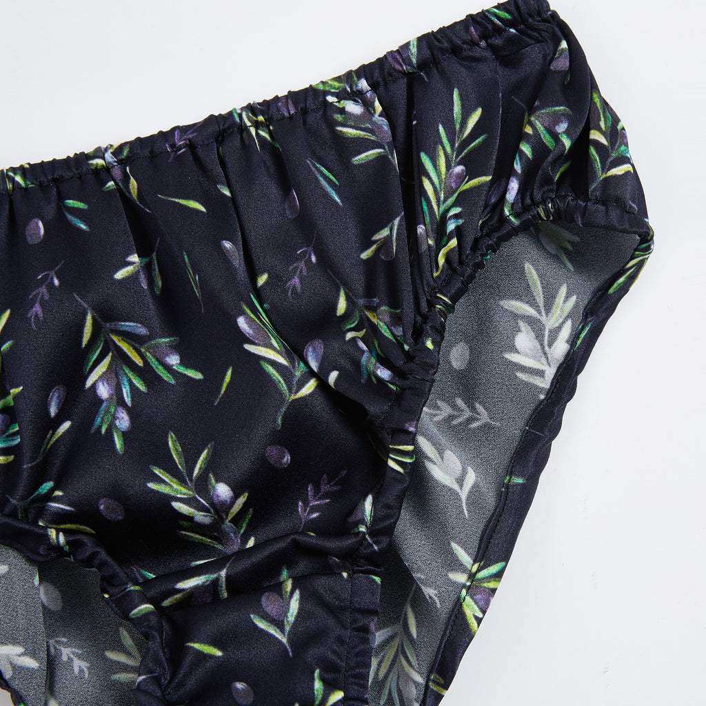 Olive Branches | Pure Silk Mid Rise Bikini | Brush Collection