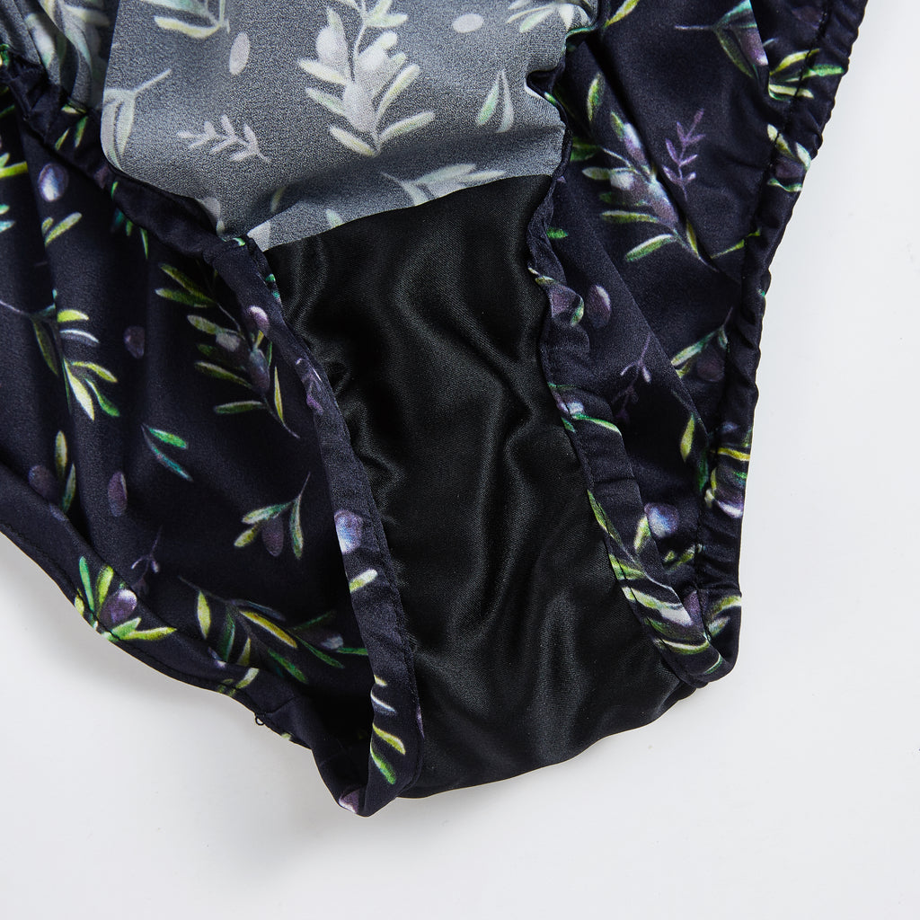 Olive Branches | Pure Silk Mid Rise Bikini | Brush Collection