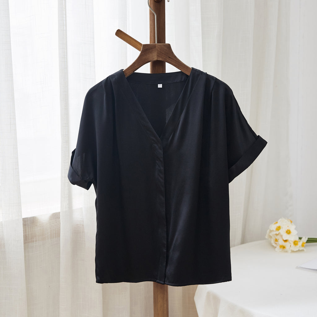 Black Pure Mulberry Silk Top | Regular Fit | 19 Momme | Soar Collection