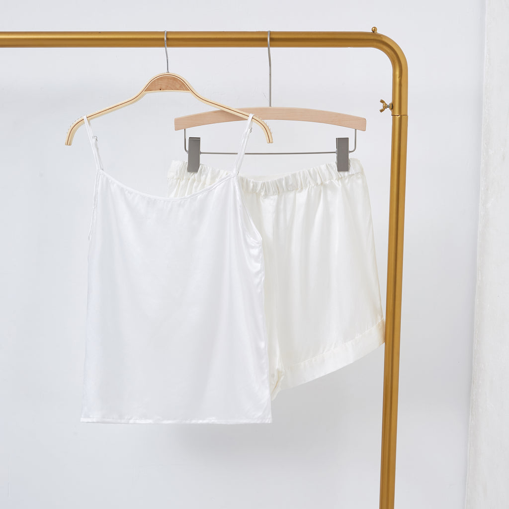 Pearl White Pure Mulberry Silk Camisole and Shorts Set | 19 Momme | Soar Collection