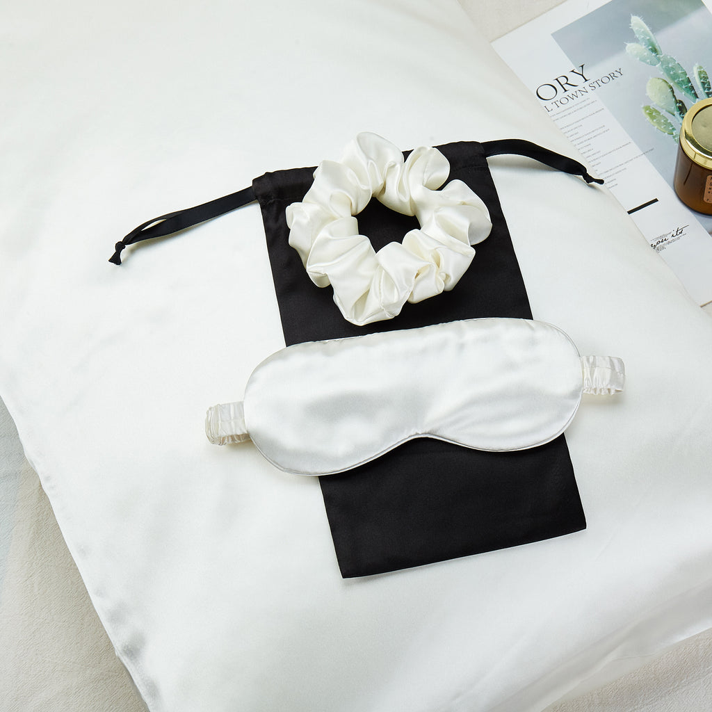 Pure Mulberry Silk Pillowcase, Eye Mask and Scrunchies Gift Set | Standard, Queen & King | 22 Momme | Float Collection