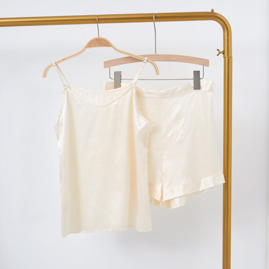 Cream Pure Mulberry Silk Camisole and Shorts Set | 19 Momme | Soar Collection
