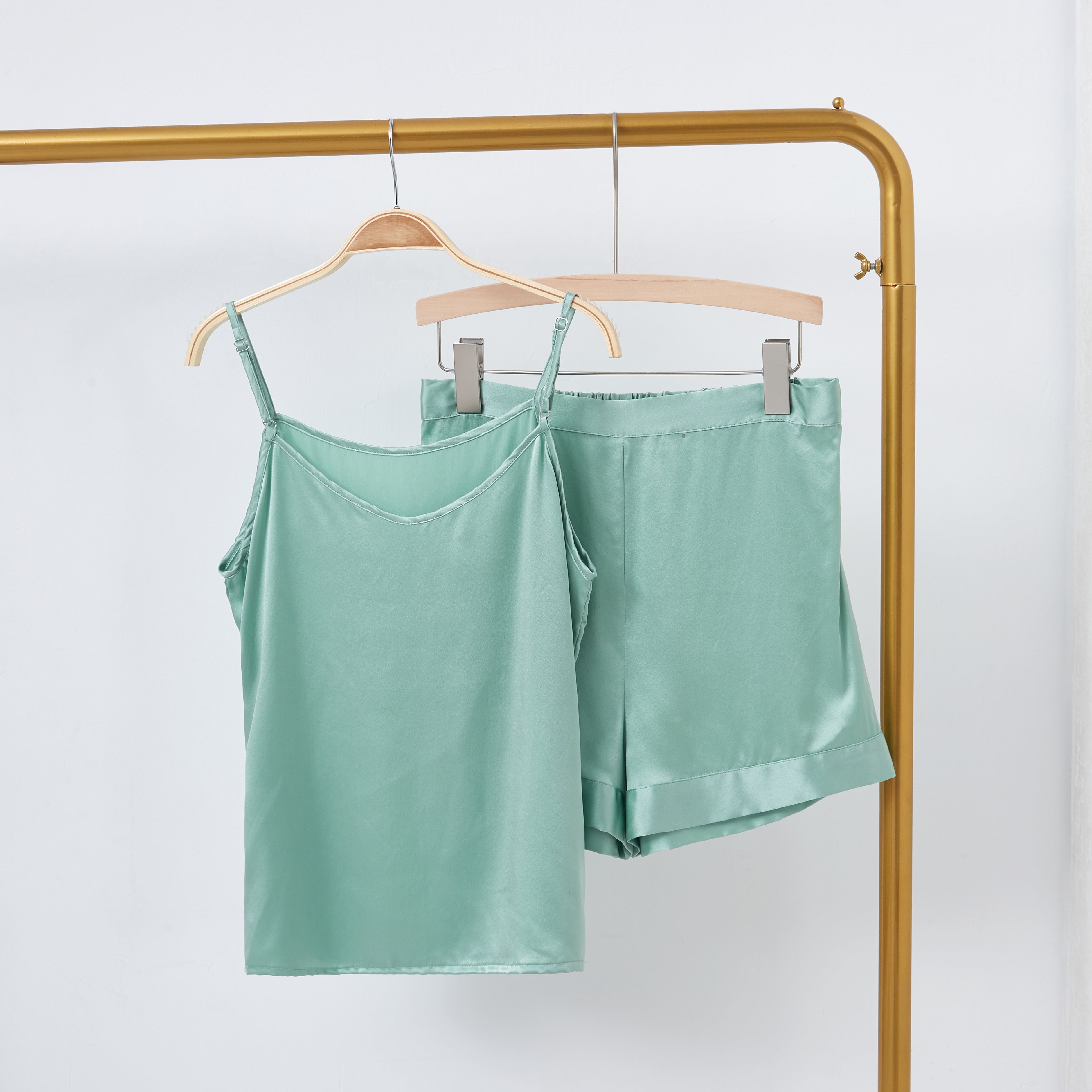 Jade Green Pure Mulberry Silk Camisole and Shorts Set