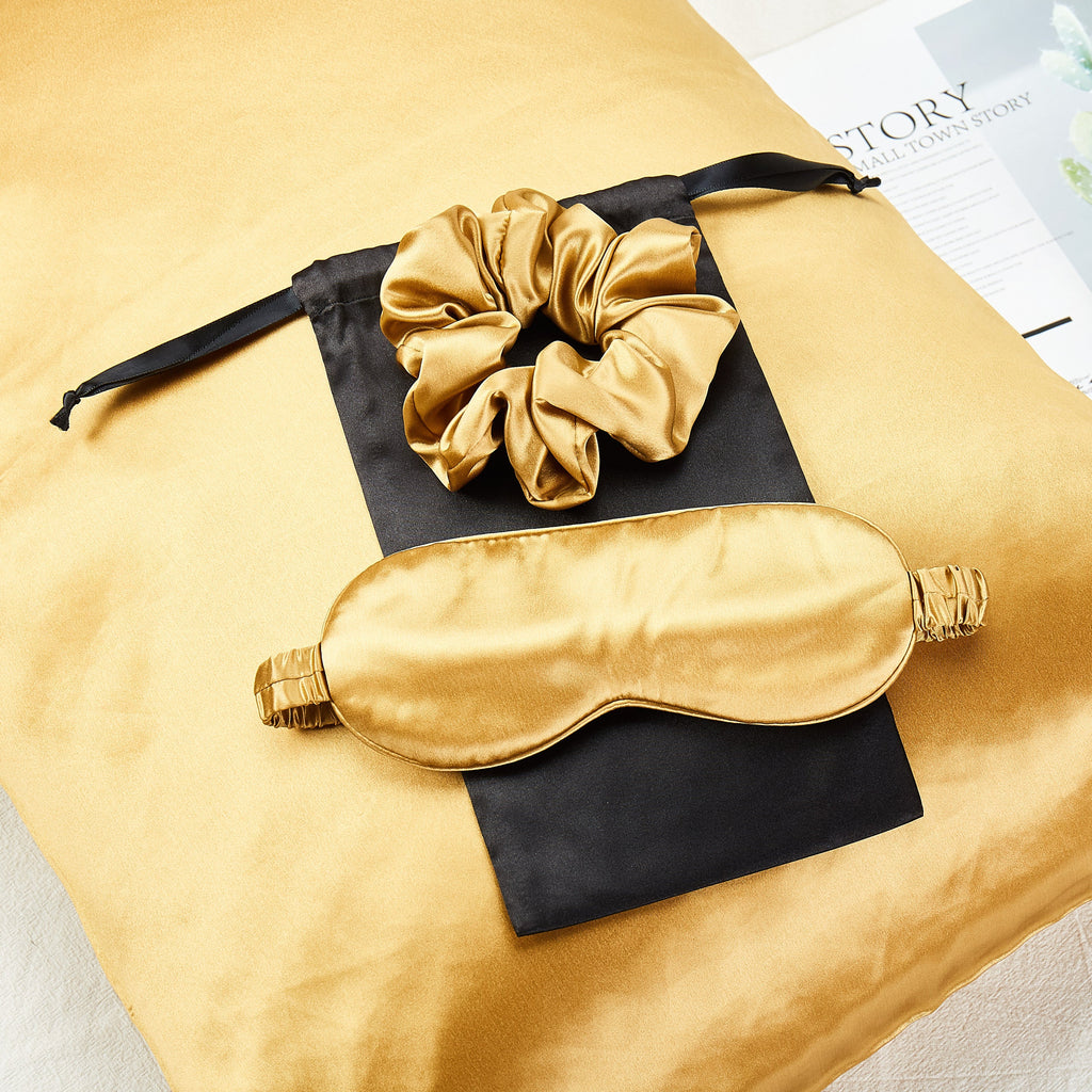 Corporate Giftset A: Pure Mulberry Silk Pillowcase, Eye Mask and Scrunchies | 100 sets and above
