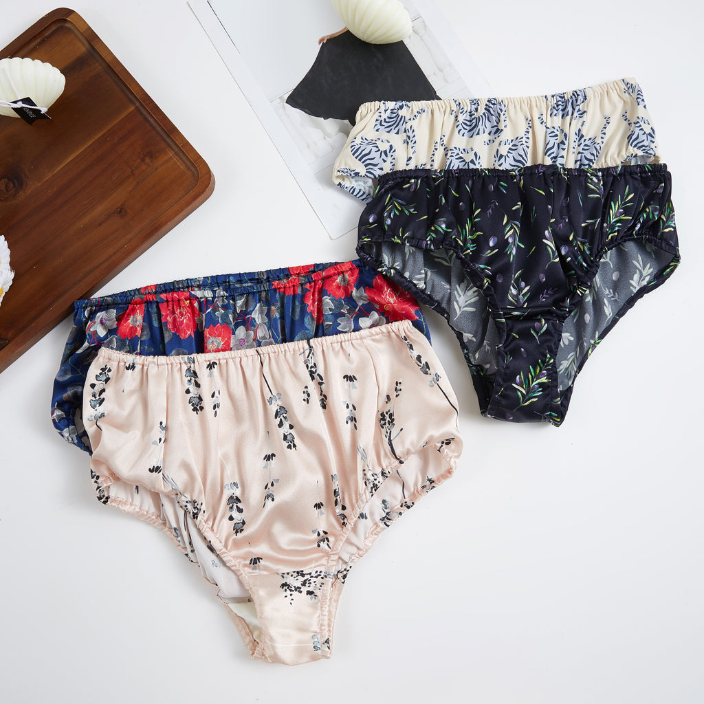Olive Branches | Pure Silk Mid Rise Bikini | Brush Collection