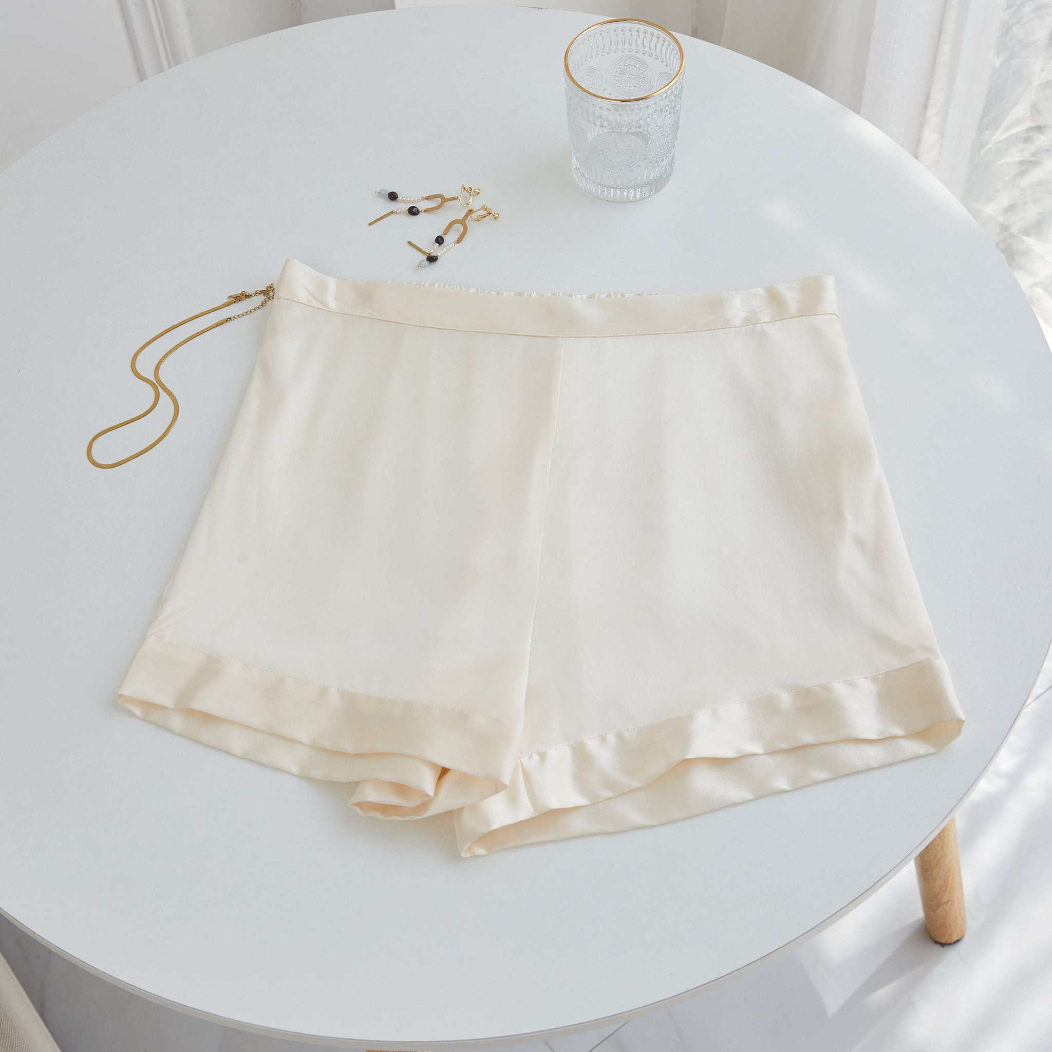 Cream Pure Mulberry Silk Shorts | High-Waisted | 19 Momme | Soar Collection