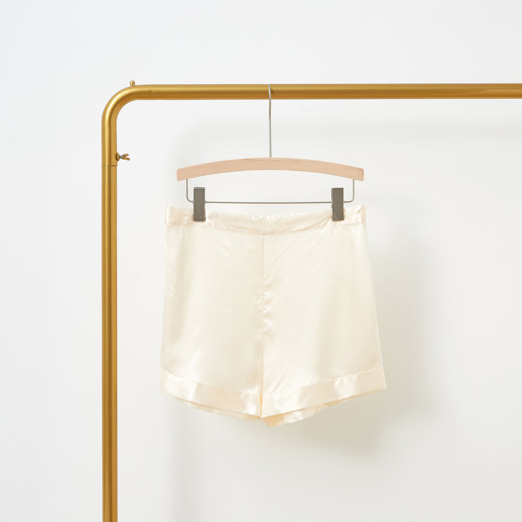 Cream Pure Mulberry Silk Shorts | High-Waisted | 19 Momme | Soar Collection