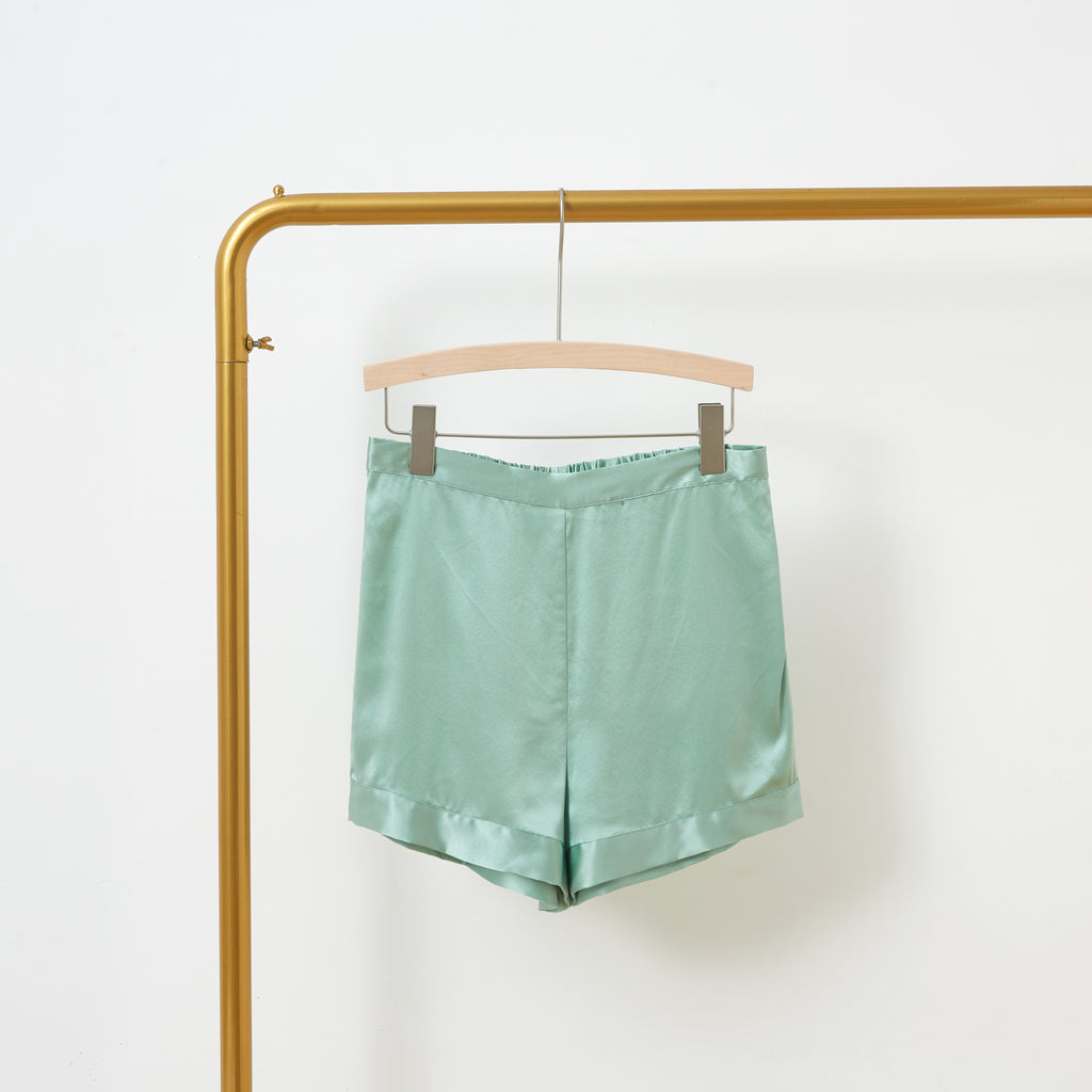 Jade Green Pure Mulberry Silk Shorts | High-Waisted | 19 Momme | Soar Collection