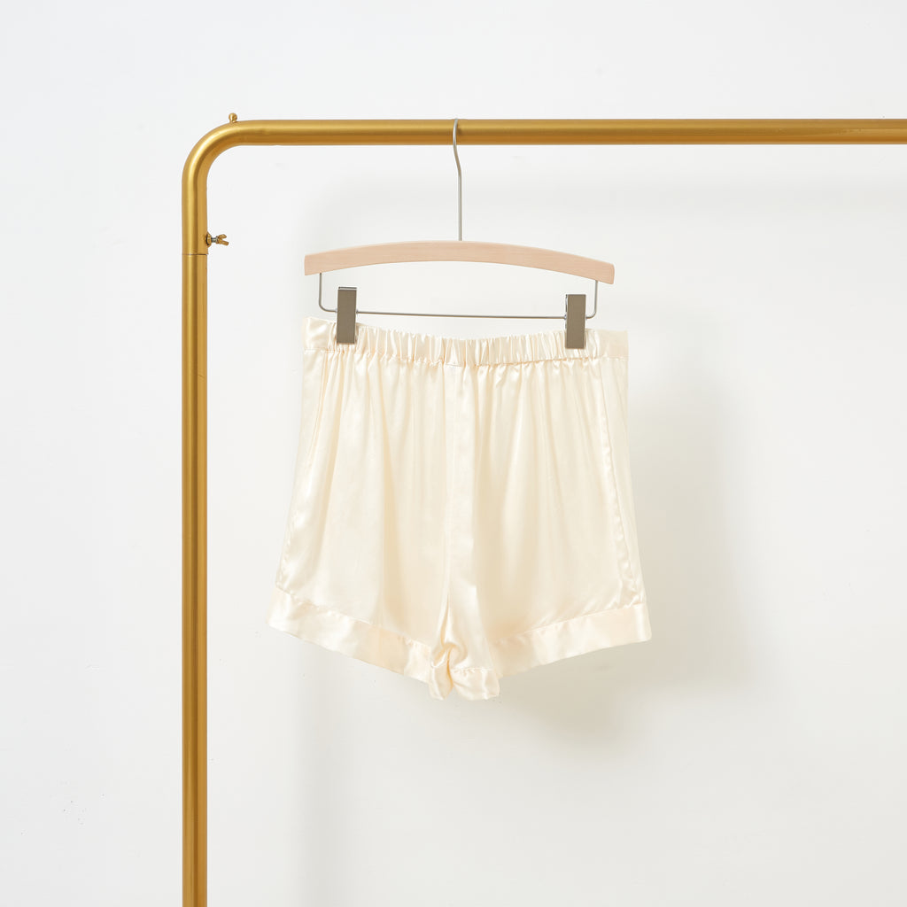 Cream Pure Mulberry Silk Shorts | High-Waisted | 19 Momme | Soar Collection