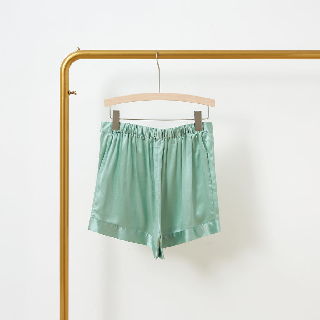 Jade Green Pure Mulberry Silk Shorts | High-Waisted | 19 Momme | Soar Collection
