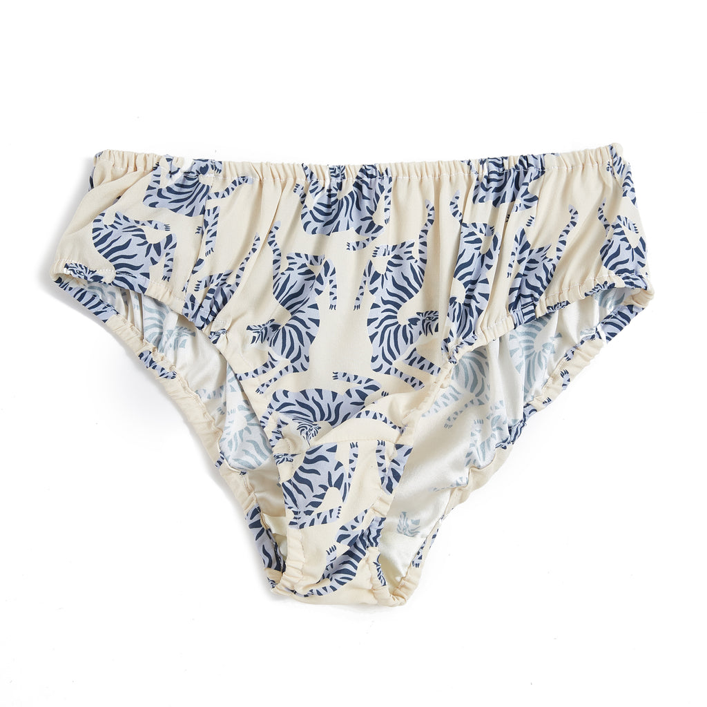 Arching Tiger Print | Pure Silk Mid Rise Bikini | Brush Collection