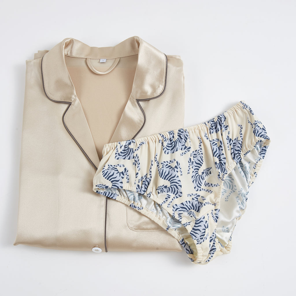 Arching Tiger Print | Pure Silk Mid Rise Bikini | Brush Collection