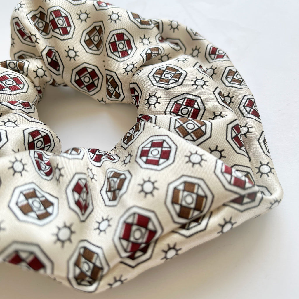 Pure Mulberry Silk French Scrunchie | Turkish Delight | Geometric Print | 2 inch | 20 Momme | Brush Collection