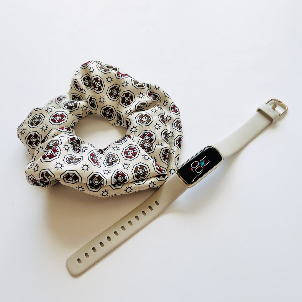 Pure Mulberry Silk French Scrunchie | Turkish Delight | Geometric Print | 2 inch | 20 Momme | Brush Collection