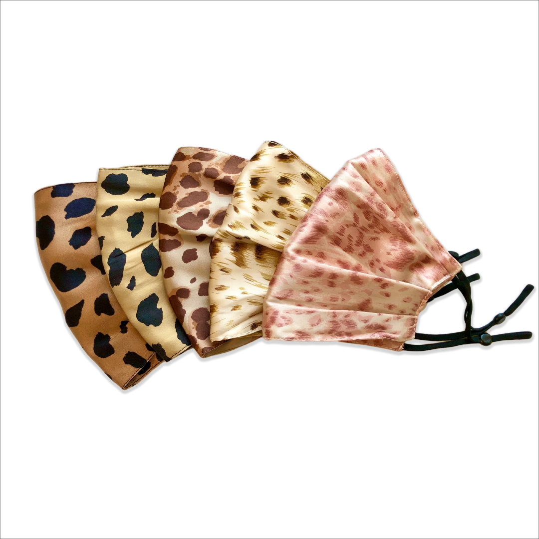 Cheetah Print Double Layer 100% Silk Charmeuse Face Mask